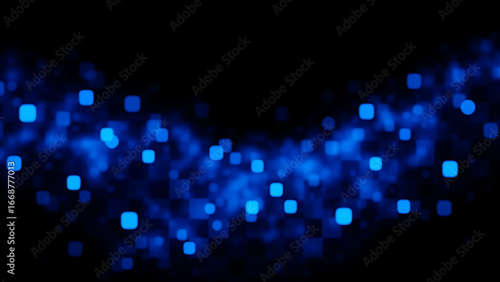 Poster dark background with blue pixel pattern vector illustration of abstract bg with geometric square ele