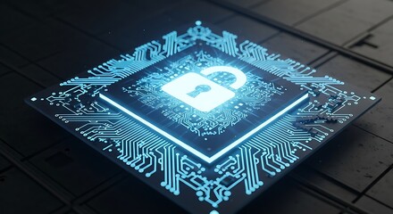 Unlocked digital security circuit board illustrating technology and data protection