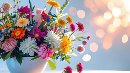 Bukiet polnych kwiatów na tle bokeh