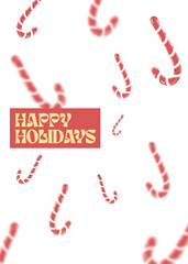 Merry Holidays greeting card with red and white candy canes on a white background