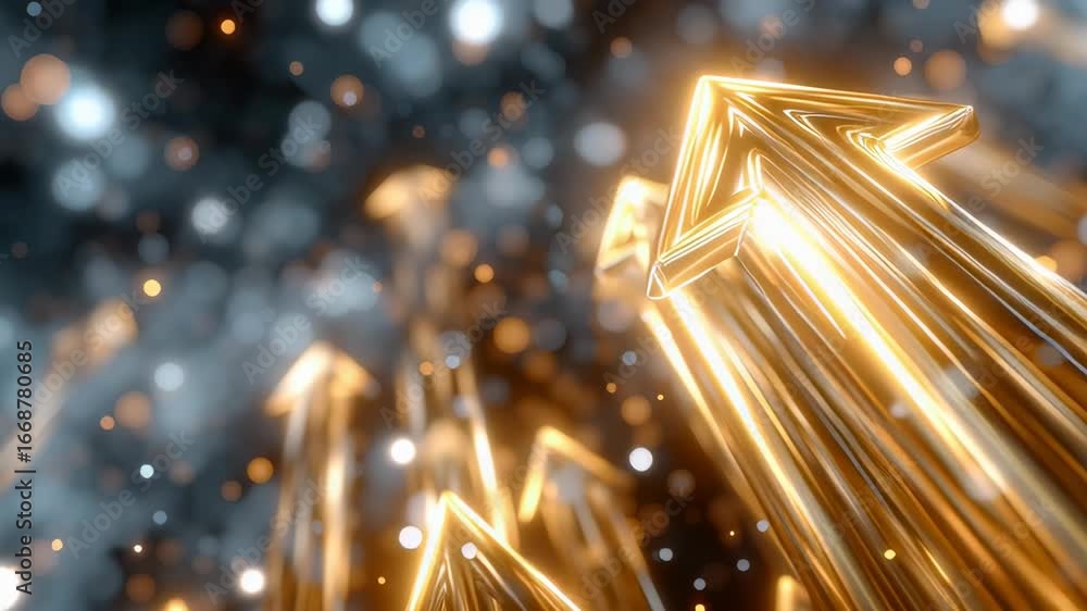 Aufkleber glowing arrows point upwards through abstract background surrounded by shimmering lights. dynamic di