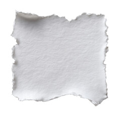 Blank white sheet of paper with natural torn edges, ideal for scrapbooking, collage, notes, or textured design elements.
