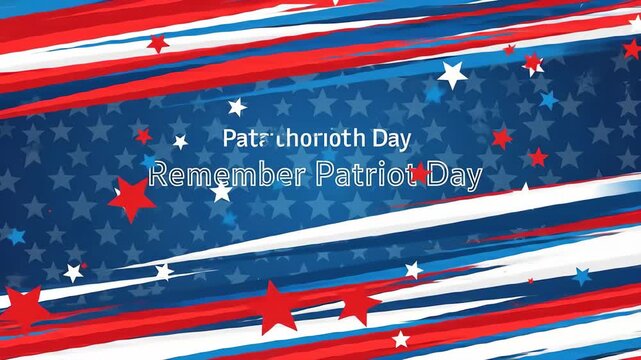 Patriot Day remembrance with dynamic American flag elements and patriotic stars, ideal for national holiday tributes and respectful commemorations