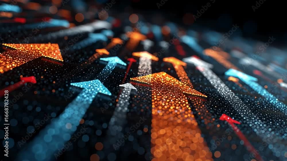 Aufkleber glowing arrows point in various directions creating a vibrant abstract background. setting includes 
