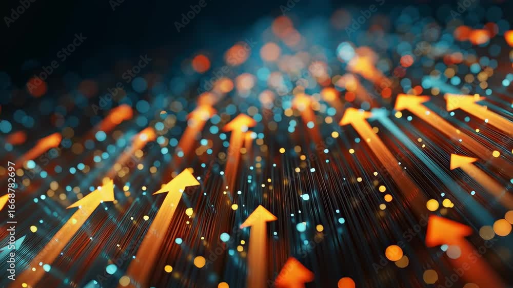 Poster glowing arrows move upward against a dark backdrop, creating an energetic and abstract visual experi