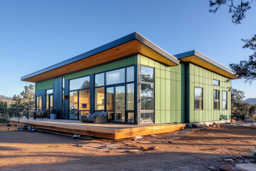 Fototapeta premium Green certified modern home exterior with thermal insulation panels