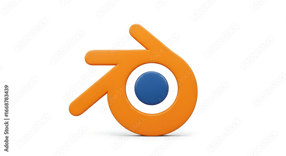 Poster a blender logo featuring an orange abstract shape with a blue circle in the center on a white backgr