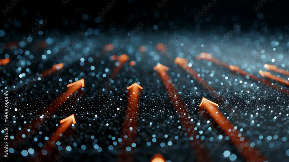 Aufkleber glowing arrows point upward against a backdrop filled with sparkles and light. digital environment e
