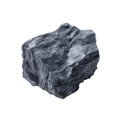 Solid black mineral rock with natural texture and irregular shape, photographed on a white background for geology or industry themes. 