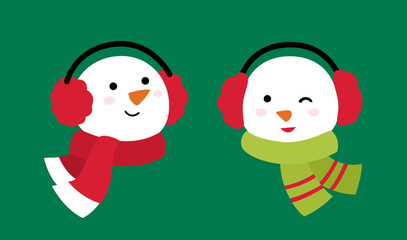 Set of Cute Christmas snowmen head flat vector illustration.
Winter holiday snowman face cartoon.
Design for greeting card, poster, invitation banner, leaflet.
