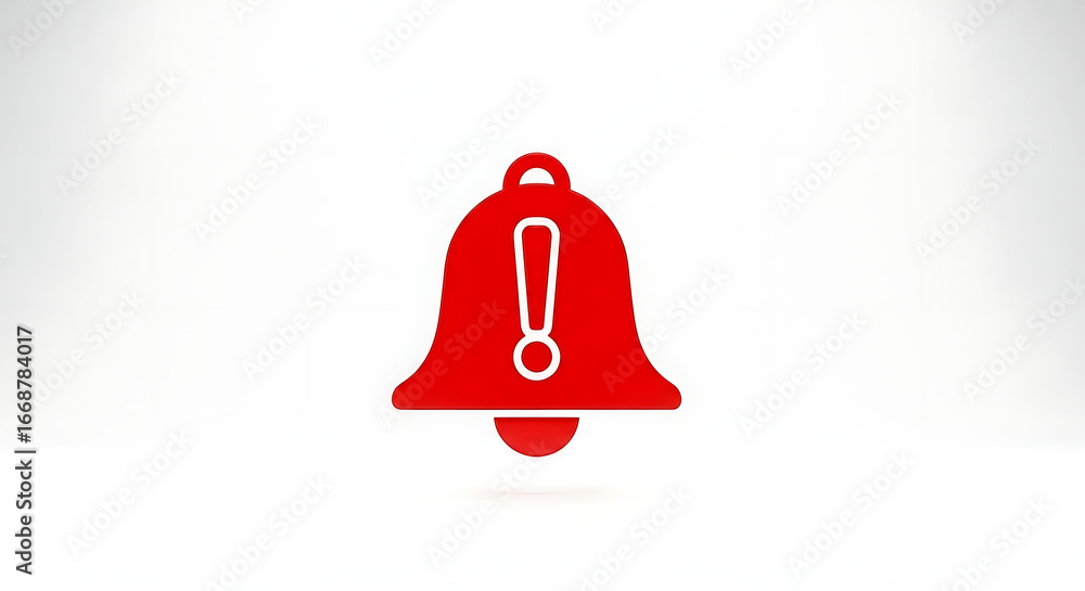 Poster a red bell with an exclamation point on a white background indicating an alert or notification ai ge