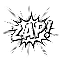 Obraz premium Black and White Comic Book ZAP! Sound Effect with Starburst