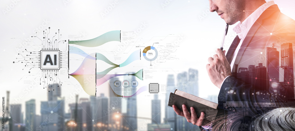 Poster ai assistant brain processor with llm technology, big data, machine learning, generative ai for busi