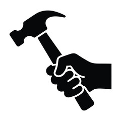 Hand holding hammer simple black icon isolated on white background