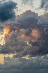 Dreamy clouds, close up, blue, yellow, dramatic 