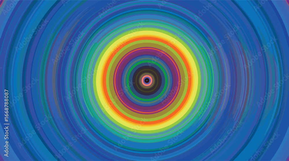 Poster concentric circles of vibrant colors creating a psychedelic tunnel effect abstract colorful.