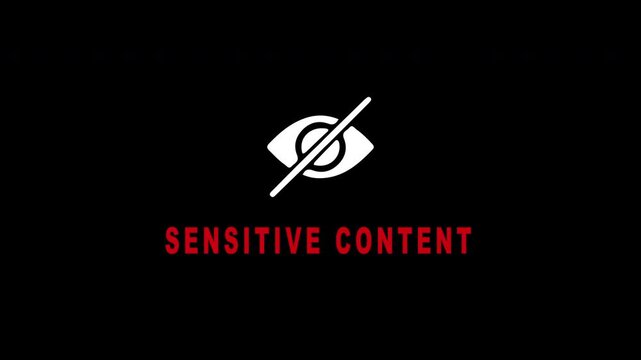 Sensitive content sign opening video. Censor eye Icon warning adult and explicit content, viewer direction advised, sensitive sign animation background