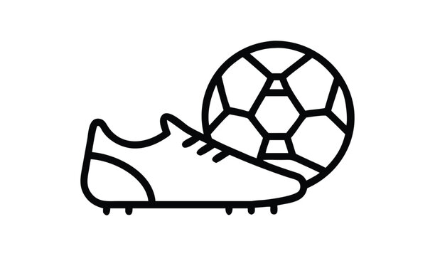 Simple line drawing of a soccer ball and cleat icon