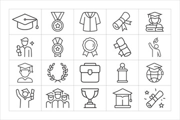 Collection of graduation and achievement icons in doodle style