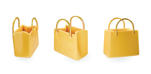 Yellow shopping bag. Sale, promotion, online shopping concept. 3D vector. Retail Shopping Symbol. Realistic cartoon style