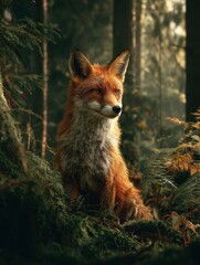 the fox portrait the fox captured in a closeup shot while the forest forms the background the forest rich with towering trees lush vegetation