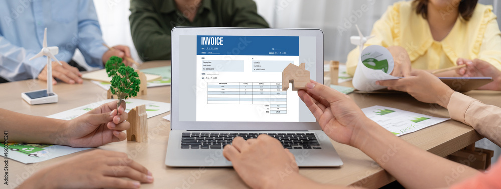 Poster invoice on computer screen from accounting application. computer program for financial and budget of