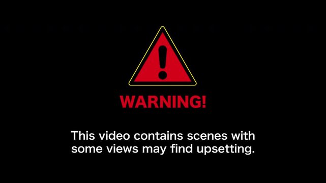 Warning sign viewer direction advised, sensitive, adult content animation. Warning this video contains scenes with some views may find upsetting