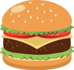 hamburger, burger, food, cheese, cheeseburger, beef, bun, bread, sandwich, meat, lettuce, isolated, fast, tomato, meal, white, sesame, lunch, snack, fat, onion, dinner, delicious, unhealthy, salad