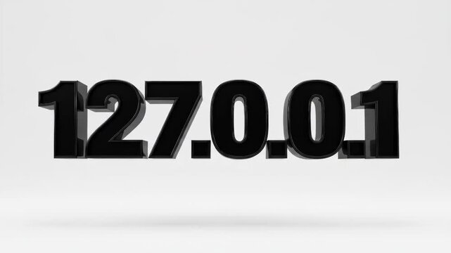 127.0.0.1 IP Address Loop Animation - A clean animation of the loopback IP address 127.0.0.1 video in bold, black, 3D text against a simple white background.