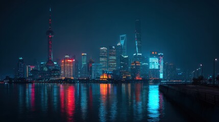 Fototapeta premium shanghai at night china no logos no brands ar 169