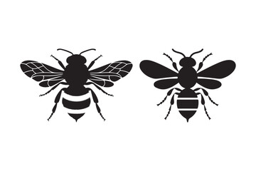 Fototapeta premium Two black silhouette bees flying with detailed wings