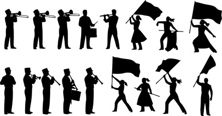 white Marching band svg, Color guard svg, Color guard silhouette, Marching band silhouette, Color guard flags svg, Color guard vector set -V02 organized