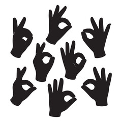Fototapeta premium Multiple black okay hand gestures arranged on a white background okay gesture hand sign