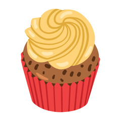 Delicious pink cupcake with sweet cream vector illustration. Dessert cartoon illustration isolated