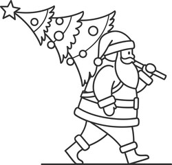 Christmas santa claus vector art of santa claus carrying christmas tree for christmas card design and new year celebration vector