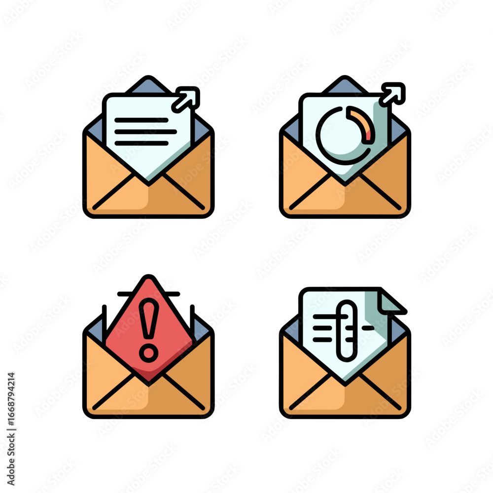Fototapete vector email icon set with sending loading error and paperclip attachment