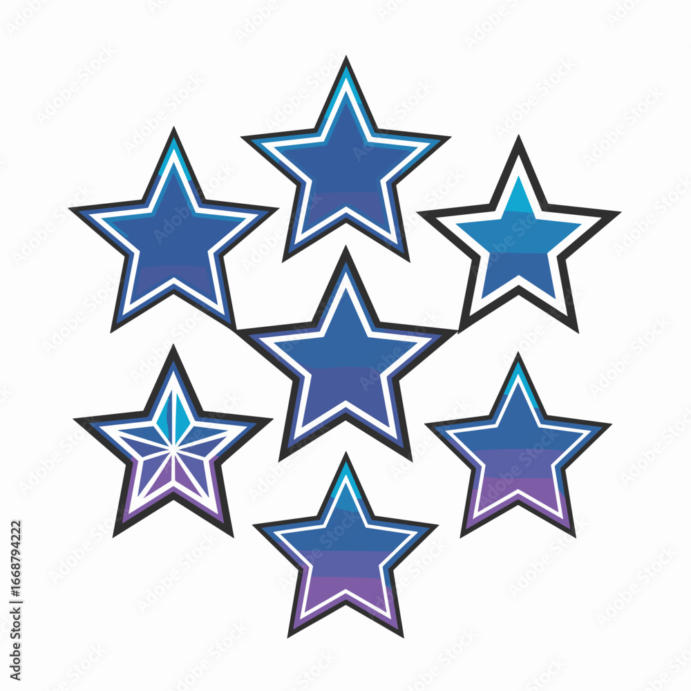 Aufkleber set of blue 5-pointed stars in solid outline and gradient styles arranged in a circle