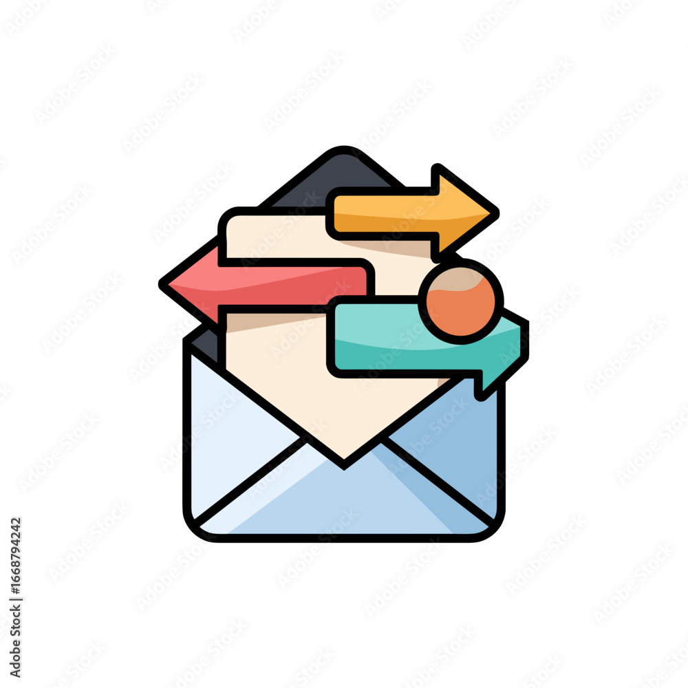Aufkleber flat vector mail icons with letter reply forward and attachment symbols on white background