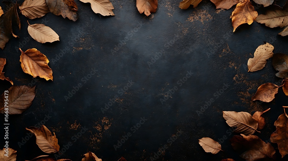Poster realistic fallen leaves at bottom and right side with top left copy space