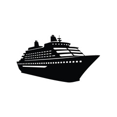 Obraz premium Black and white graphic illustration of a large cruise ship silhouette, cruise ship illustration silhouette