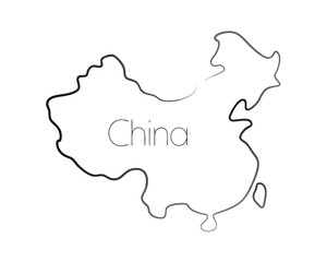  china map in one line art with jpg drawing on with white background
