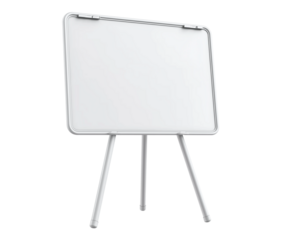  a whiteboard with three legs, isolated against a white background,