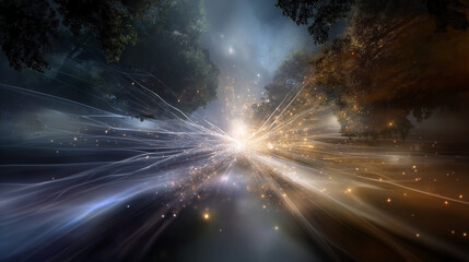 A digital creation glows, the imaginative scene illuminated by gentle light. Image, digital, with copy space