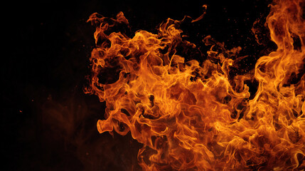 Burning flames on black background