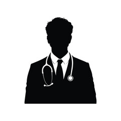 Silhouette of a doctor in a suit with a stethoscope around neck, doctor with stethoscope illustration silhouette