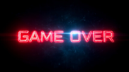 Neon game over text on dark background