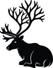 Christmas reindeer vector art of silhouette of a majestic deer with large antlers sitting peacefully for creative projects vector