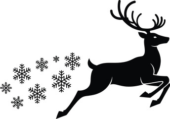 Christmas reindeer vector art of silhouette of a jumping deer with snowflakes for christmas and winter holiday designs vector © AnilChandra