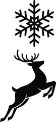 Christmas reindeer vector art of reindeer jumping under a snowflake, a festive and decorative design for the winter holidays vector