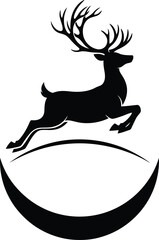 Christmas reindeer vector art of silhouette of a deer jumping over the moon for logo or design vector